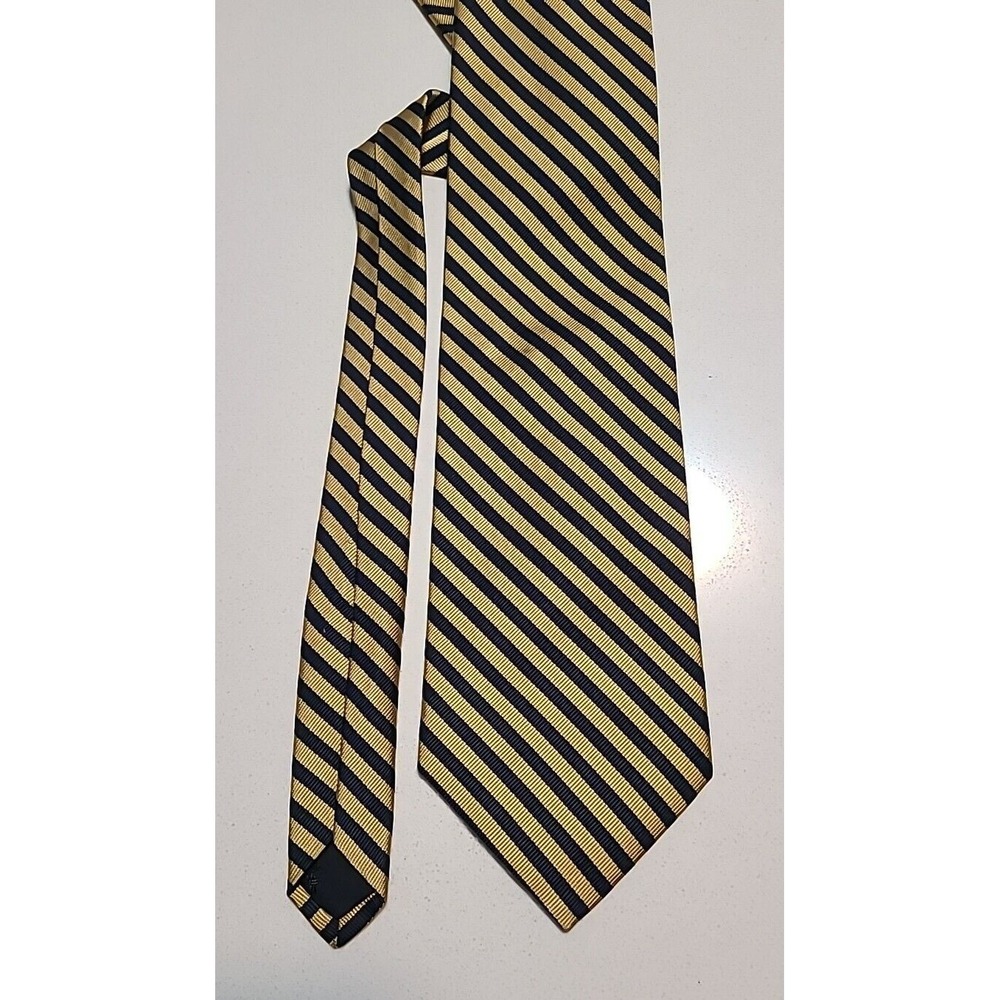 Brooks Brothers 57" Men's Repp Tie Pure Silk Woven England Made USA Gold Navy